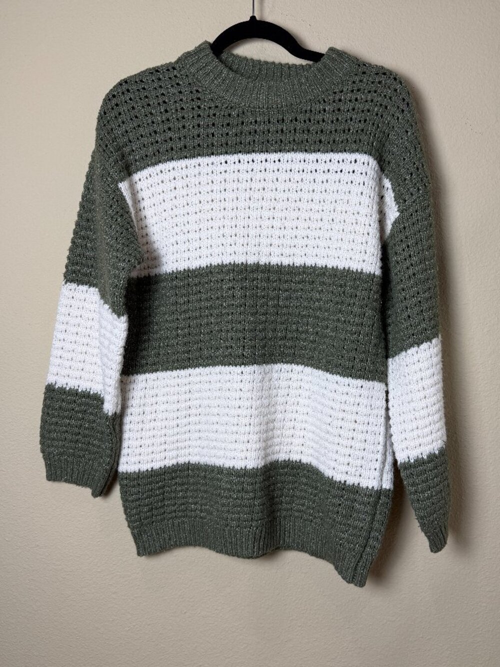 ASOS Design Chunky Knit Striped Sweater Green & White Size Small Oversized